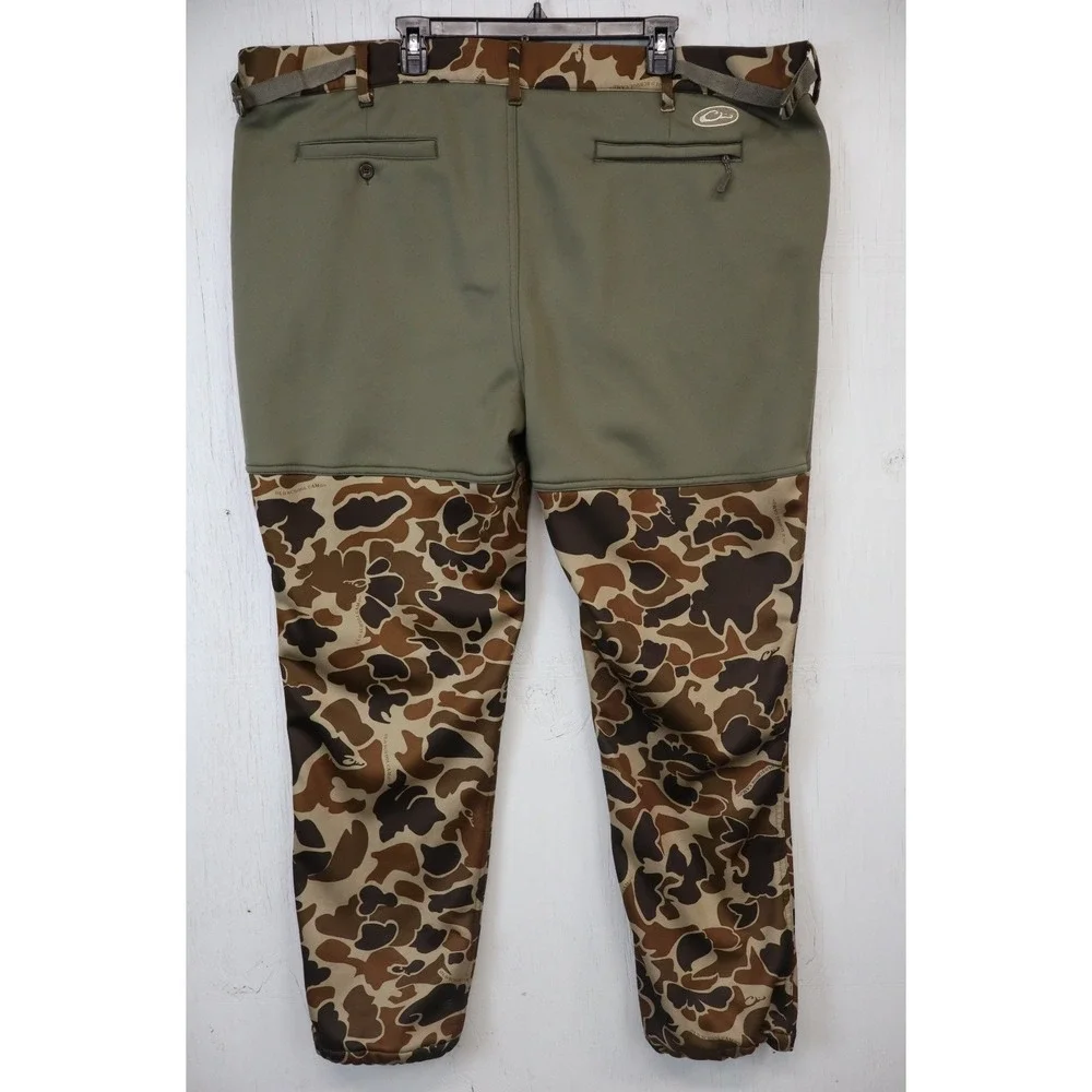 Mens Drake Waterfowl Old School Camo Pants Size 3XL Brown Green